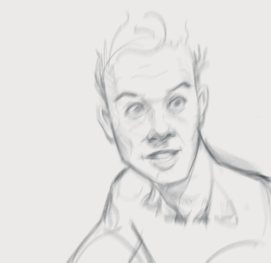 A digital sketch of a random guy with an optimistic expression. 